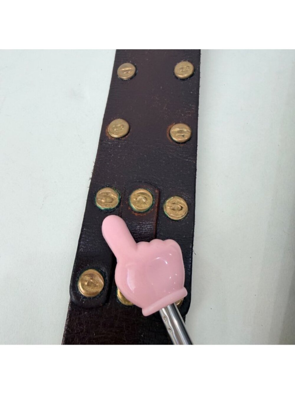 Linea Pelle vintage Studded Leather Belt Brown Brass Western Distressed Size M - Picture 3 of 9